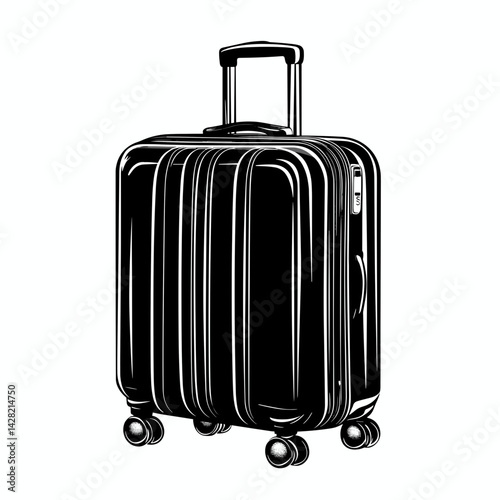 Elegant black travel suitcase icon against a light background  