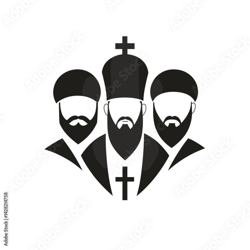 Iconic representation of Saints Cyril and Methodius in black and white  