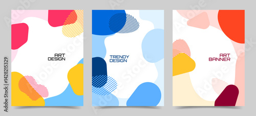 Vector illustration. Colorful childish background. Fluid geometric shapes and lines. Design elements for poster, layout, magazine, book cover, flyer. Geometry liquid trendy abstract colorful style