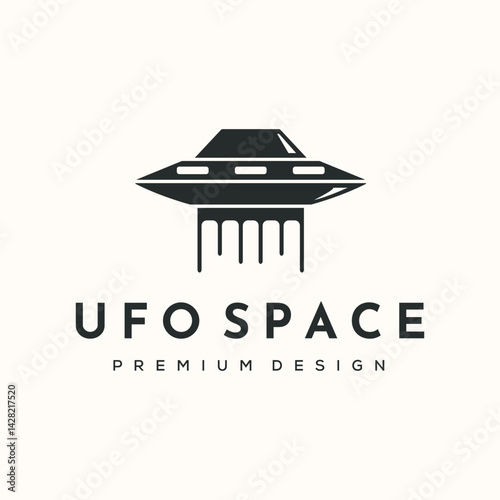 Landing UFO vintage logo vector minimalist illustration design, UFO with landing gear extended symbol design