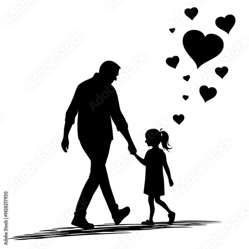 Father and Daughter Silhouette Vector – Tender Family Moment in Black and White