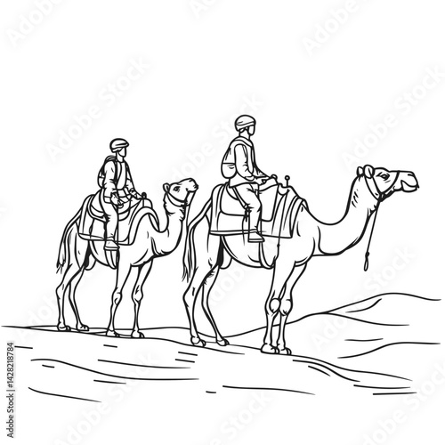 Camel Riders Journeying Through Desert Landscape  