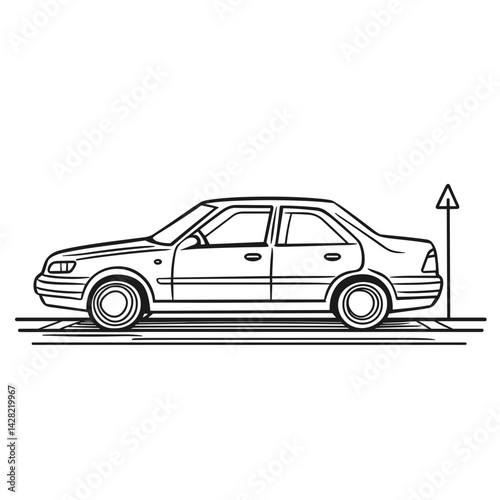 Car icon parked in a parking lot illustration  