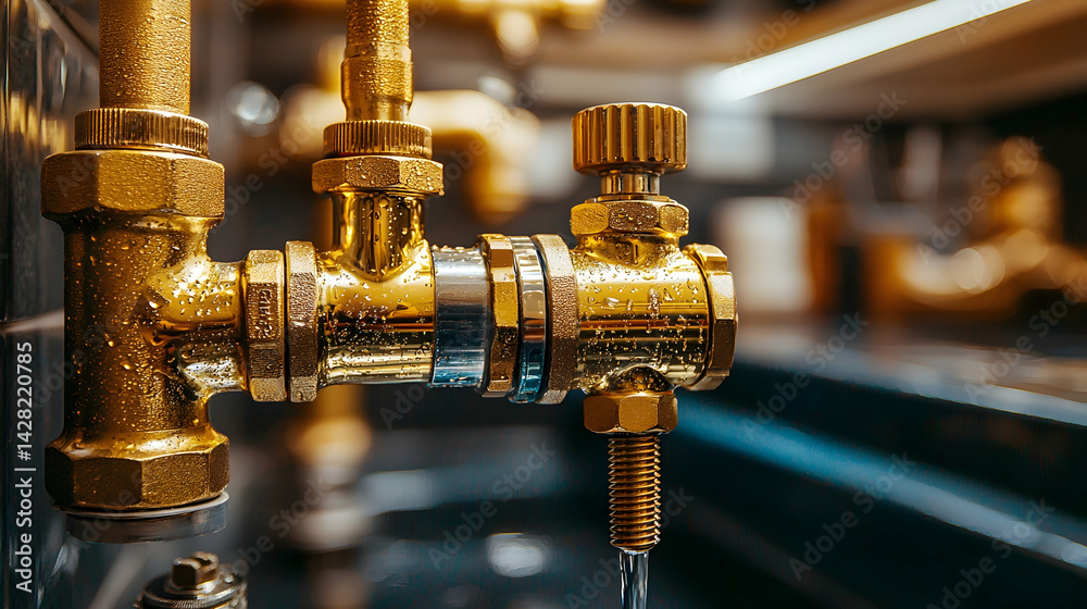 Close-Up of a Gleaming Plumbing Valve with Water Flowing Through Close-Up of a Gleaming Plumbing Valve with Water Flowing Through