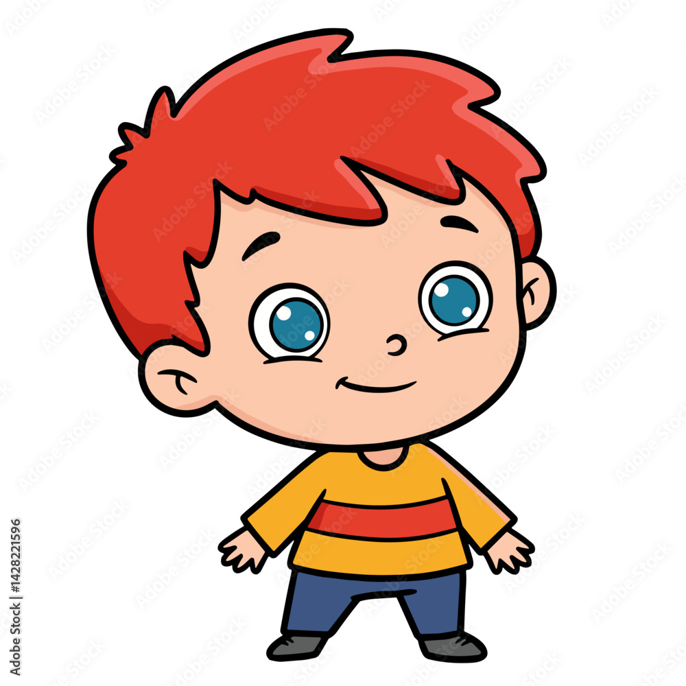 Happy cartoon boy smiling in colorful casual outfit with red hair Happy cartoon boy smiling in colorful casual outfit with red hair