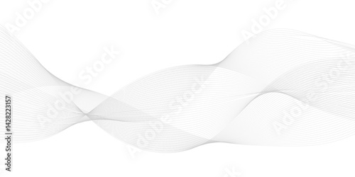 Abstract white and gray business wave technology voice concept line on transparent background. Vector minimalist wavy line art design, modern digital flowing wave pattern