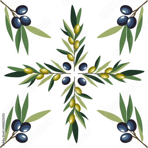 Black and Green Olives Mediterranean Tile Design.