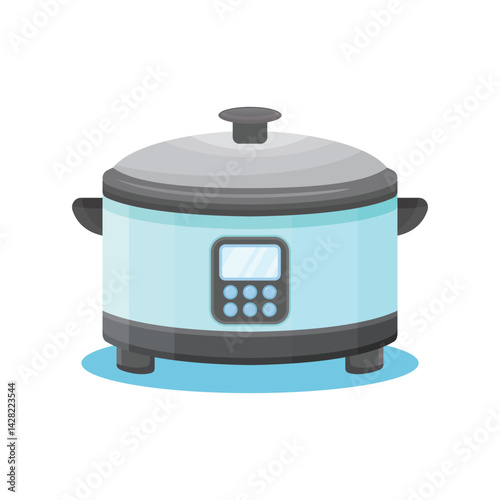 Vector illustration of rice cooker on white background. Kitchen appliance rice cooker is used to cook rice and steam food.