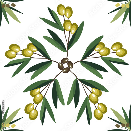 Black and Green Olives Mediterranean Tile Design.