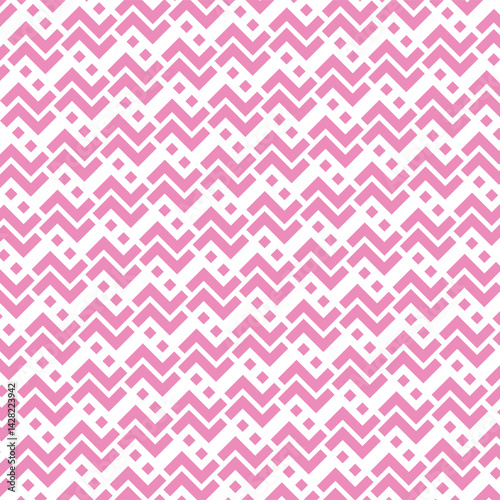 Angular pink cascade A repeating geometric pattern forms zigzags with small diamonds