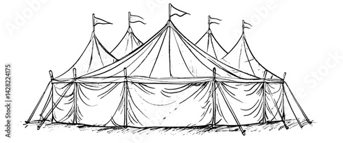 Circus tent sketch line art SVG vector illustration tribe nomad or natives traveler logo art.