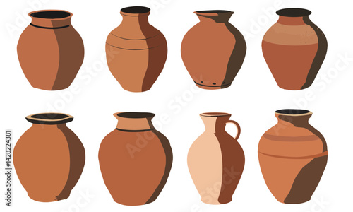 Minimal vector silhouette earthenware brown pot bowl jar SVG. illustration clip art on transparent background.