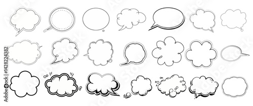 Set of speech bubbles comic vector outline SVG. illustration cute fun and doodle clip art.