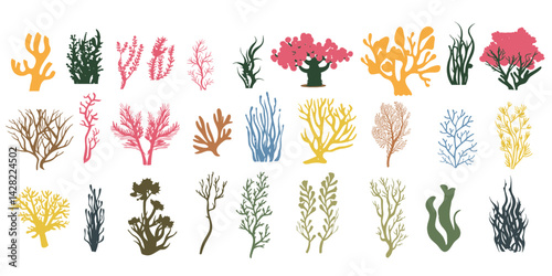 Coral cute hand drawing svg vector set seaweed collection illustration.