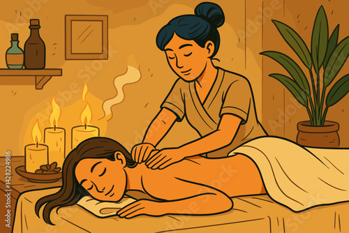 Spa Massage Relaxation in Peaceful Room  