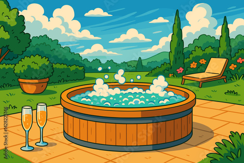 Hot Tub Oasis with Champagne in a Relaxing Garden Setting  