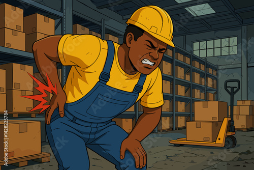 Warehouse Worker Experiencing Backache in Storage Facility  