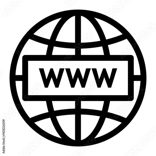World icon and www text. Globe. Editable Pixel perfect stroke line vector icon. Communication icons. 	