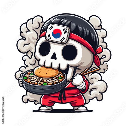 Korean Skeleton Eating Food Illustration