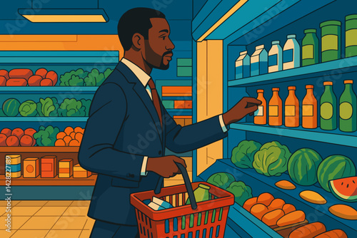 Elegant Shopper Selecting Products in a Supermarket  