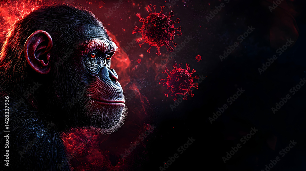 Creative Conceptual Image of Ape with Virus Visuals Background Creative Conceptual Image of Ape with Virus Visuals Background