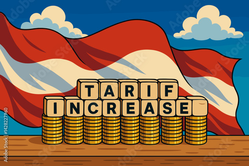 Rising Costs Illustrated with Coins Against Waves of a Flag  