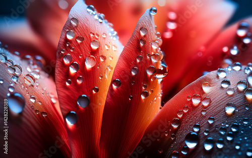 water drops on red flower petals