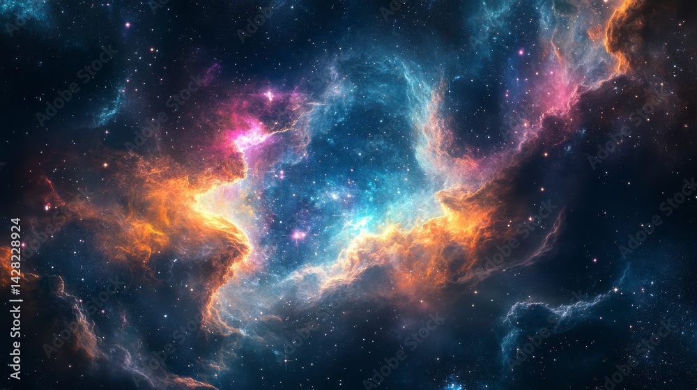 Naklejka premium Vibrant Cosmic Nebula in Deep Space
