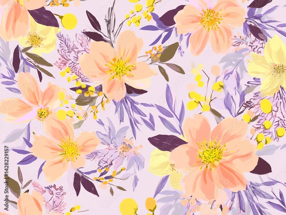 pastel floral pattern with large hand-painted flowers pastel floral pattern with large hand-painted flowers