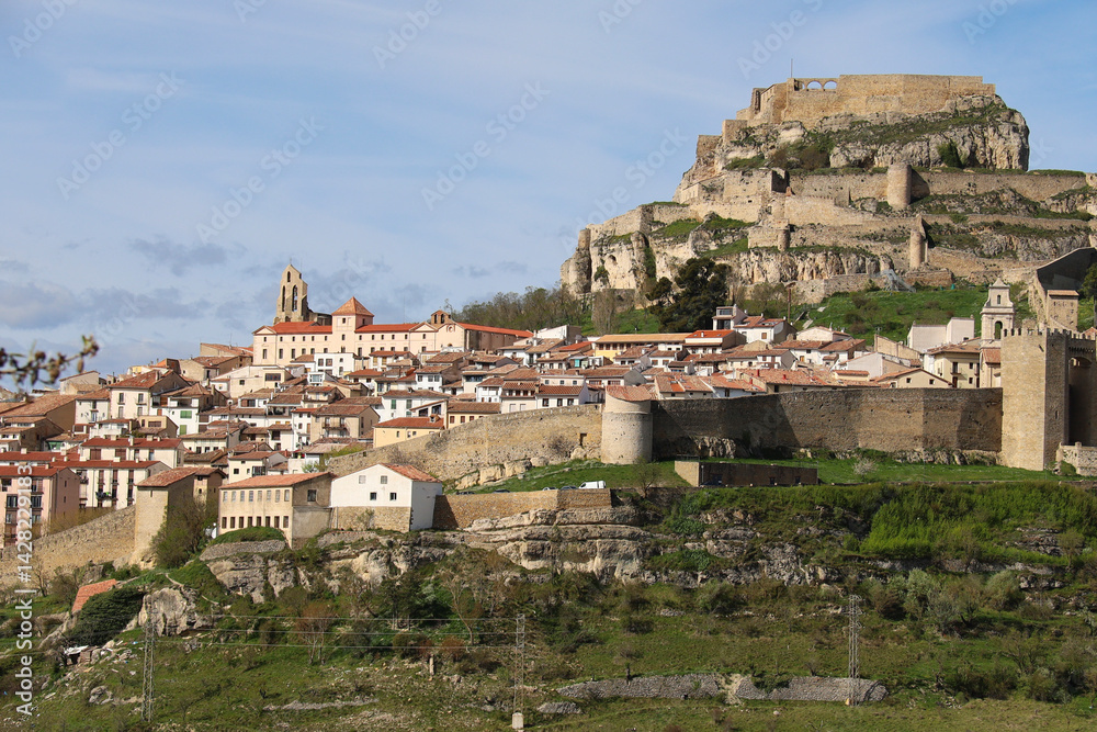 Obraz premium Panoramic view of Morella, the walled city located on a hill-top in the province of Castellon