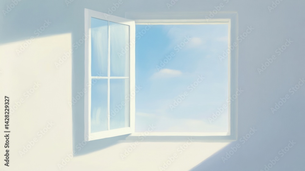 A serene open window revealing a clear blue sky, creating a sense of calm and openness. A serene open window revealing a clear blue sky, creating a sense of calm and openness.