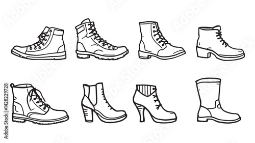 Boots line art illustration detailed design with creative simplicity