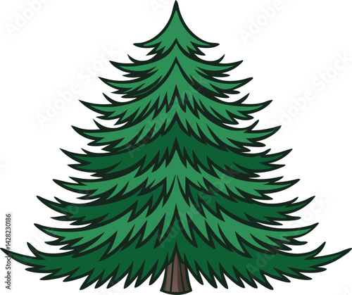  A detailed illustration of a majestic pine tree, capturing its unique structure and green foliage, set against an inviting background.