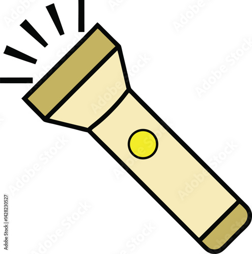 Simple Vector Illustration Of A Flashlight Emitting Light Beams On A White Background