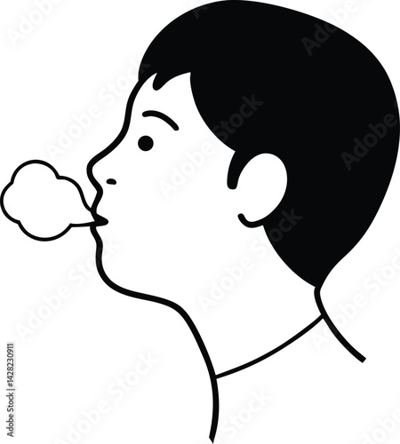 Silhouette Portrait Of A Person Blowing Cloud Of Air Or Smoke
