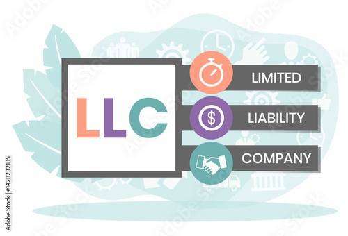 LLC - Limited liability company acronym. business concept background. vector illustration concept with keywords and icons. lettering illustration with icons for web banner, flyer, landing page
