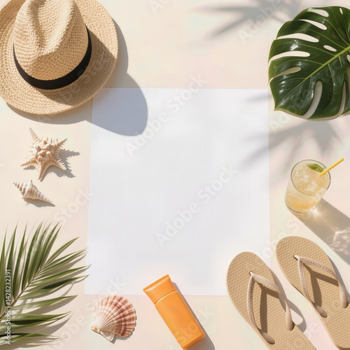flat lay composition themed around relaxation and vacation