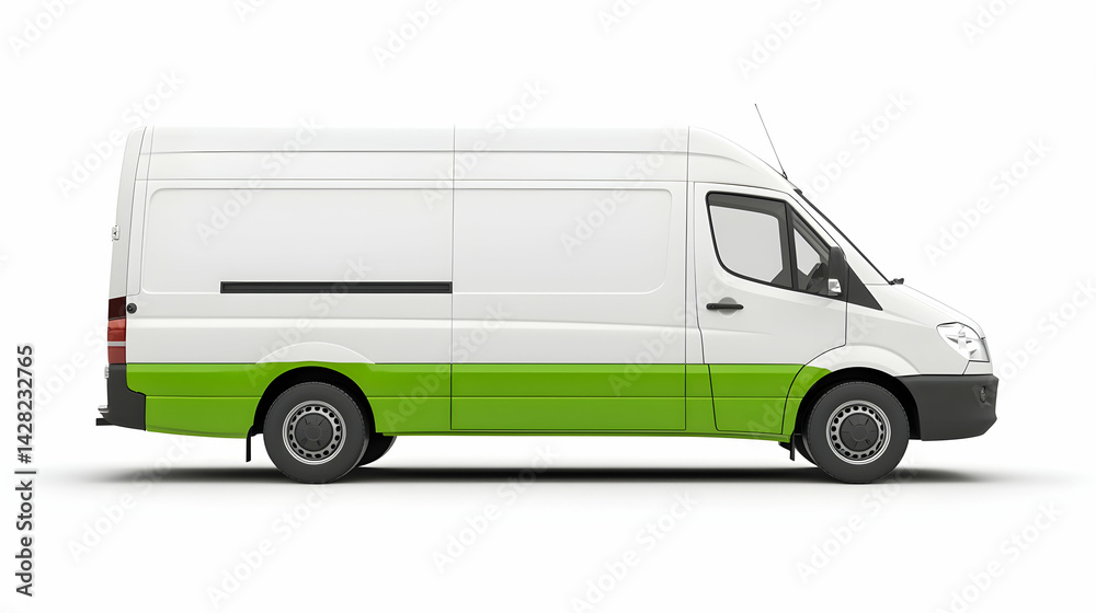 Naklejka premium White Delivery Van with Green Accents on a Plain Background