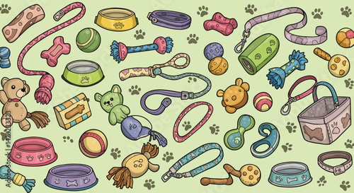 Playful Pet Paradise: A Whimsical Illustration of Dog Accessories and Toys