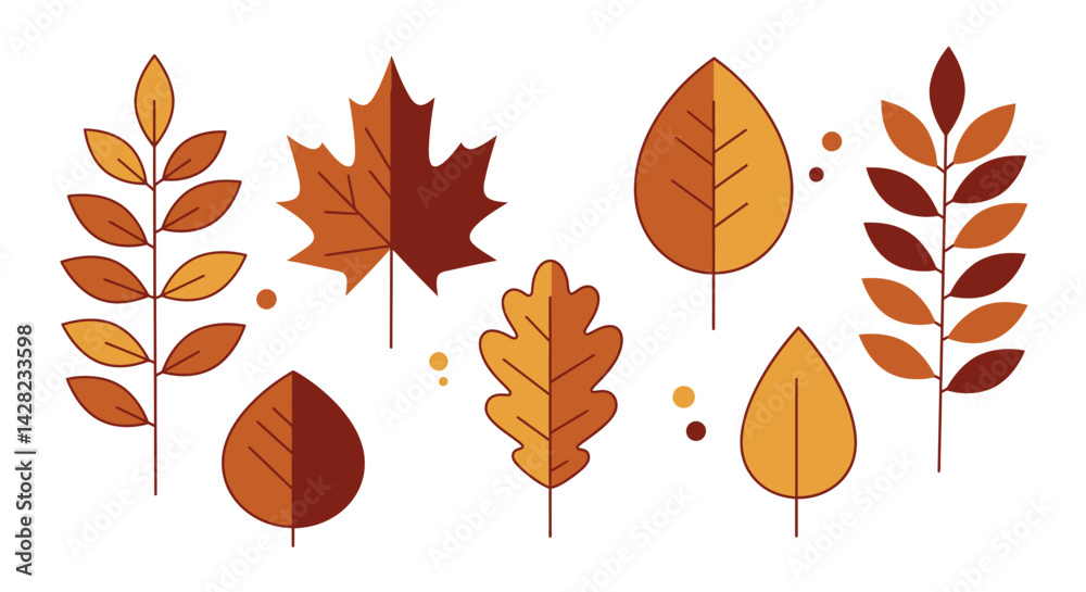 Obraz premium Minimalist autumnal foliage arrangement featuring maple, oak, and other stylized leaves