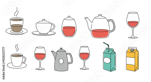 Variety of drink containers illustration with modern design and transparent liquid