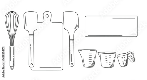 Hand-drawn Kitchen Utensils Outline, Ready for Baking and Cooking Adventures