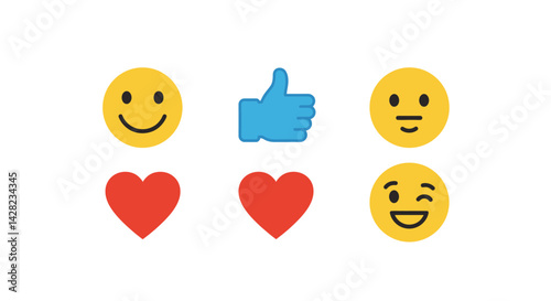 Collection of expressive emoji icons representing emotions and feedback symbols