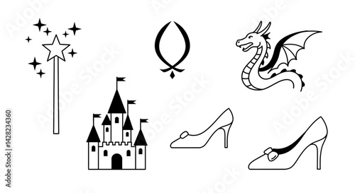 Enchanting fairytale elements: a magical collection of icons for children's designs