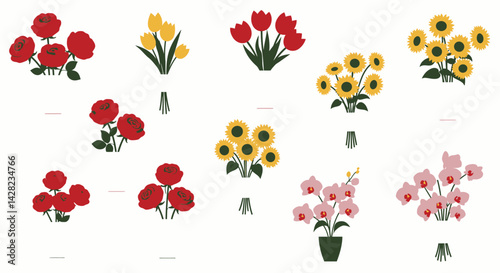 Elegant floral bouquet assortment on white background, perfect for spring greetings