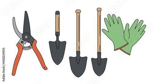 Delicate depiction of Gardening Tools Isolated on a Plain Backdrop for creative use
