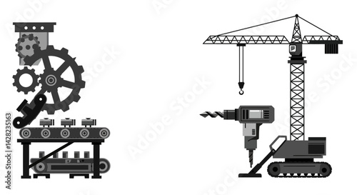 Industrial process machinery and construction equipments featuring modern automated mechanisms