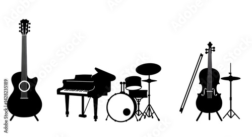 Silhouette of diverse musical instruments creating a harmonious background
