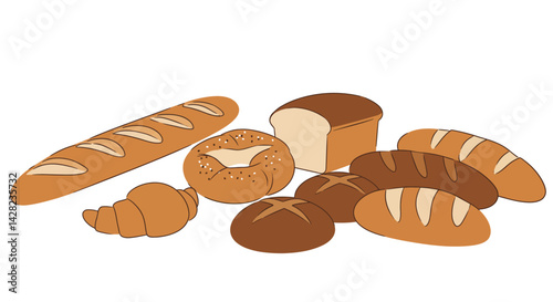 Assorted Bread Illustration: Baguette, Croissant, Loaf