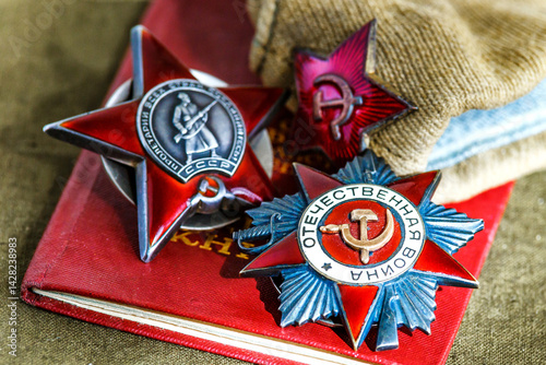 Orders and medals of the USSR.Awards of the Second world war close-up.Victory Day - 9 of may 1945. Soviet military awards.Phaleristics.Antikvariat.